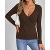 image:imageBTFBM Womens Long Sleeve Tops Sexy Wrap V Neck SweatersBrown