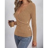 image:imageBTFBM Womens Long Sleeve Tops Sexy Wrap V Neck SweatersKhaki