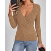 image:imageBTFBM Womens Long Sleeve Tops Sexy Wrap V Neck SweatersKhaki