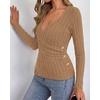 image:imageBTFBM Womens Long Sleeve Tops Sexy Wrap V Neck SweatersKhaki