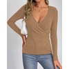image:imageBTFBM Womens Long Sleeve Tops Sexy Wrap V Neck SweatersKhaki