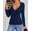 image:imageBTFBM Womens Long Sleeve Tops Sexy Wrap V Neck SweatersNavy Blue