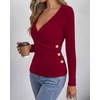 image:imageBTFBM Womens Long Sleeve Tops Sexy Wrap V Neck SweatersRed