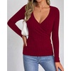 image:imageBTFBM Womens Long Sleeve Tops Sexy Wrap V Neck SweatersRed