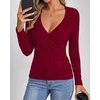 image:imageBTFBM Womens Long Sleeve Tops Sexy Wrap V Neck SweatersRed