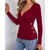 image:imageBTFBM Womens Long Sleeve Tops Sexy Wrap V Neck SweatersRed