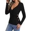 image:imageBTFBM Womens Long Sleeve Tops Sexy Wrap V Neck SweatersBlack