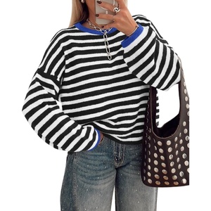 image:imageBTFBM Womens Lightweight Oversized Striped SweaterBlack White