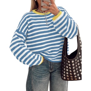 image:imageBTFBM Womens Lightweight Oversized Striped SweaterBlue White