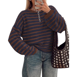 image:imageBTFBM Womens Lightweight Oversized Striped SweaterCoffee Navy