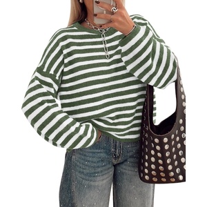 image:imageBTFBM Womens Lightweight Oversized Striped SweaterGreen White