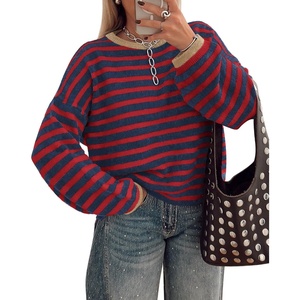 image:imageBTFBM Womens Lightweight Oversized Striped SweaterNavy Red