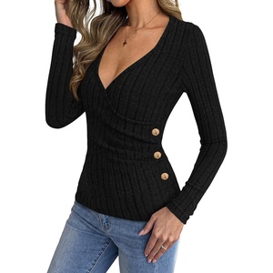 image:imageBTFBM Womens Long Sleeve Tops Sexy Wrap V Neck SweatersBlack
