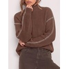 image:imageBTFBM Womens Oversized Sweaters Contrast Chunky Knit SweaterBrown