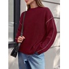 image:imageBTFBM Womens Oversized Sweaters Contrast Chunky Knit SweaterBurgundy