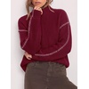 image:imageBTFBM Womens Oversized Sweaters Contrast Chunky Knit SweaterBurgundy