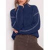 image:imageBTFBM Womens Oversized Sweaters Contrast Chunky Knit SweaterNavy