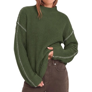 image:imageBTFBM Womens Oversized Sweaters Contrast Chunky Knit SweaterArmy Green
