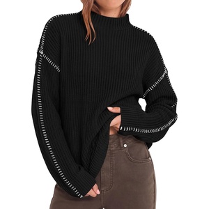 image:imageBTFBM Womens Oversized Sweaters Contrast Chunky Knit SweaterBlack