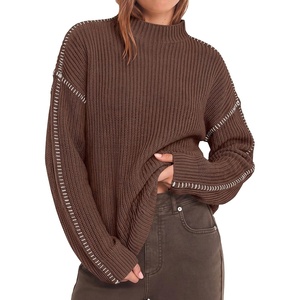 image:imageBTFBM Womens Oversized Sweaters Contrast Chunky Knit SweaterBrown