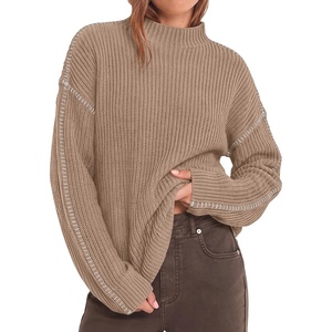 image:imageBTFBM Womens Oversized Sweaters Contrast Chunky Knit SweaterKhaki