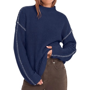 image:imageBTFBM Womens Oversized Sweaters Contrast Chunky Knit SweaterNavy